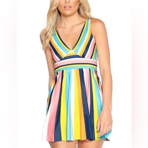 BlackMilk Marilyn Ice Cream Cake Striped‎ V-Neck Dress - Women’s Large